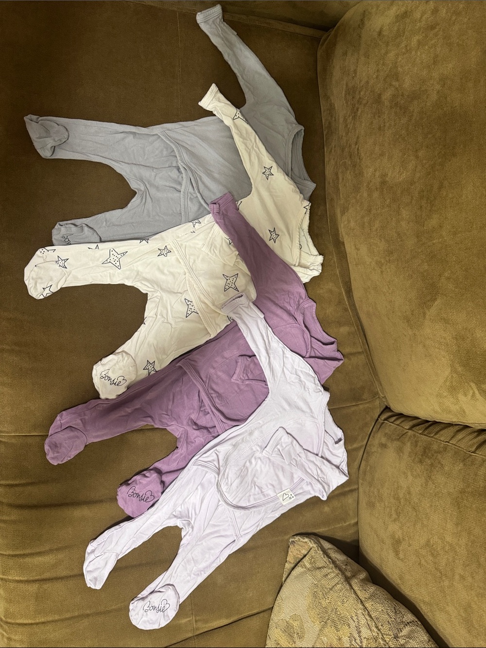 Kids One-Piece Footed Sleepers - Pastel Purple, Lilac & Cream Star Prints